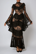Fausta Bell Sleeve Tiered Lace Maxi Dress