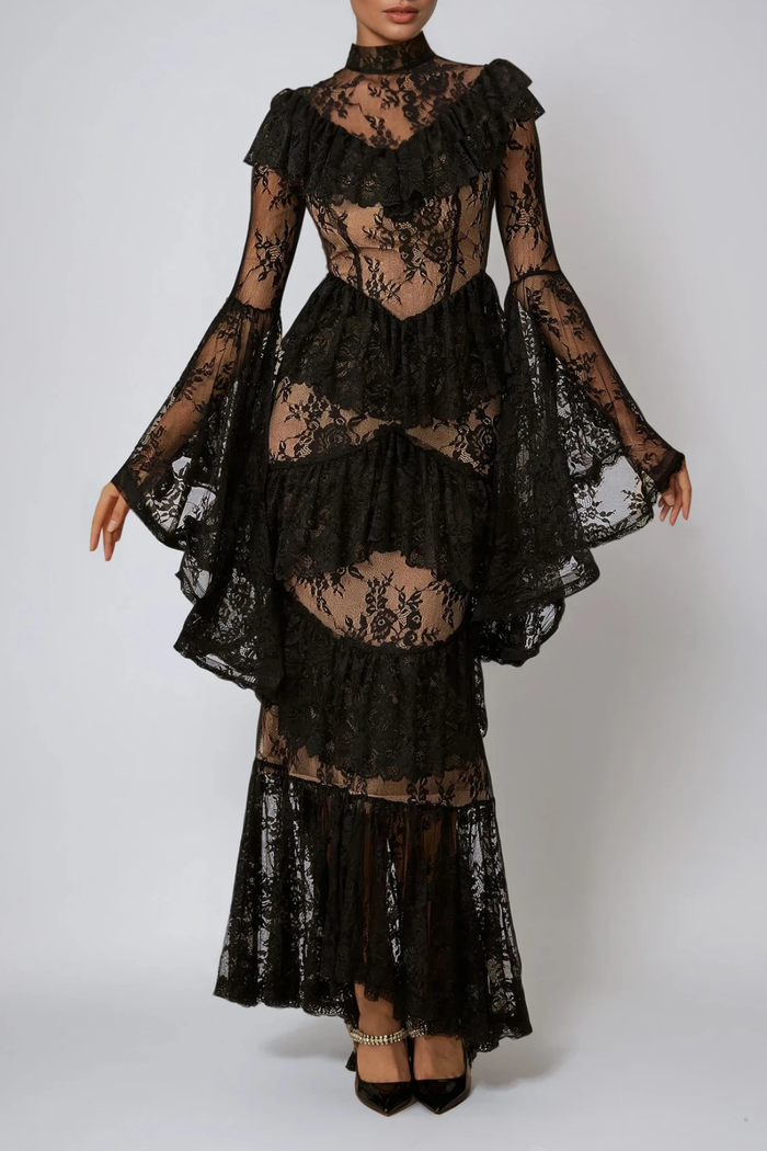 Fausta Bell Sleeve Tiered Lace Maxi Dress