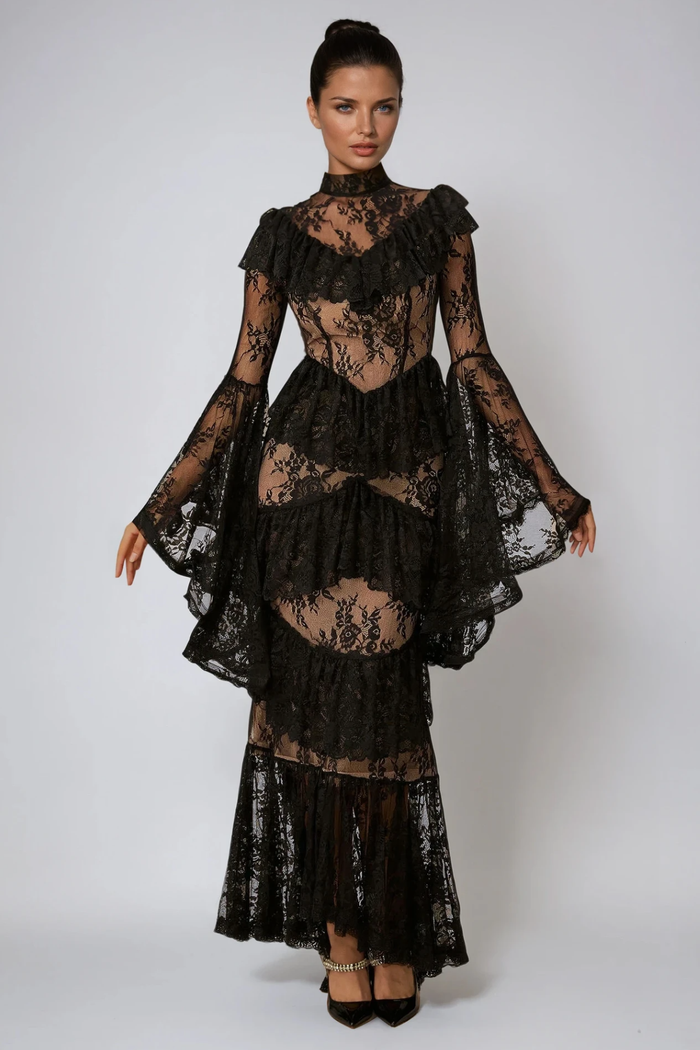Fausta Bell Sleeve Tiered Lace Maxi Dress