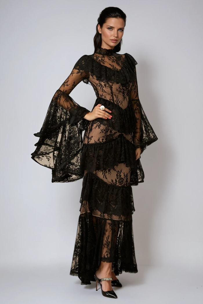 Fausta Bell Sleeve Tiered Lace Maxi Dress