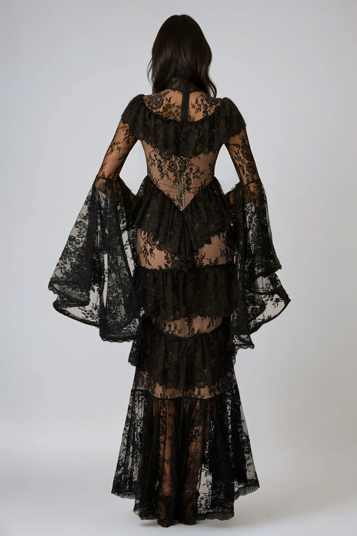 Fausta Bell Sleeve Tiered Lace Maxi Dress