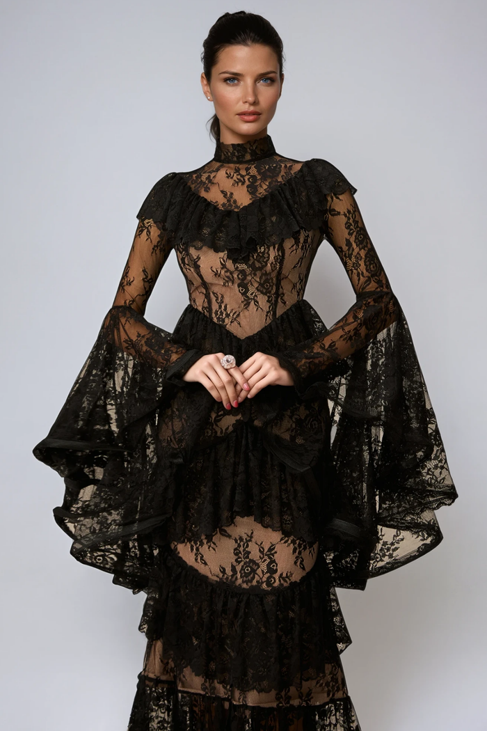 Fausta Bell Sleeve Tiered Lace Maxi Dress