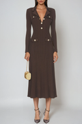 Faustin V Neck Button Knit Midi Dress