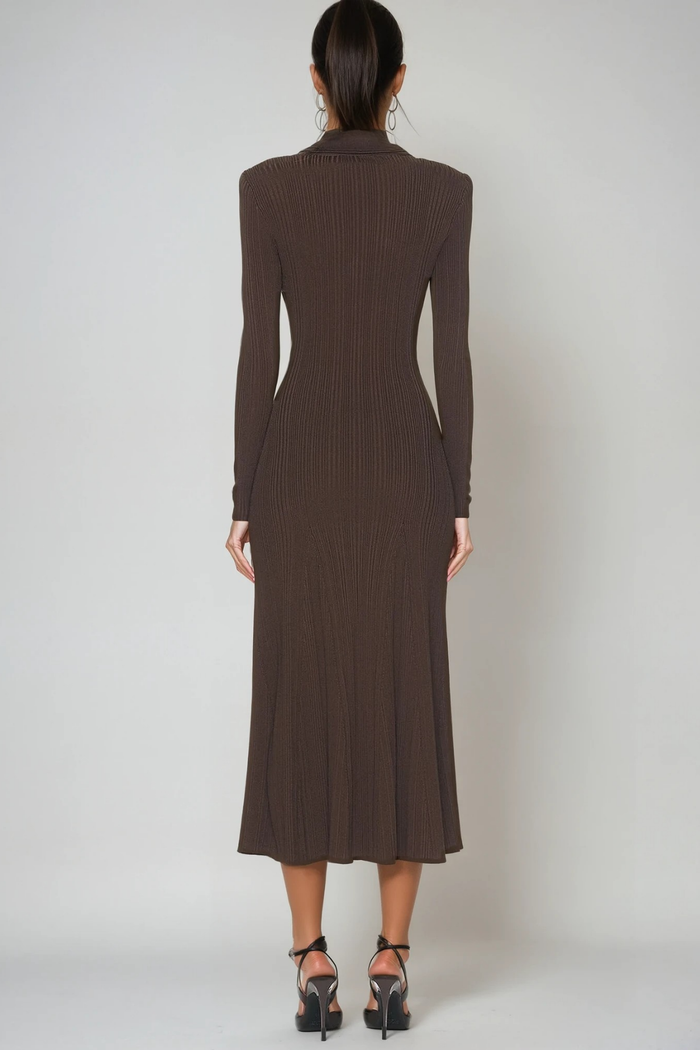 Faustin V Neck Button Knit Midi Dress