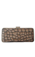 BCBG Max Azria faux leather croc-effect frame clutch in neutral beige with metallic frame