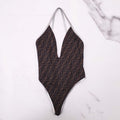 FENDI LOGO SWIMSUIT WITH SILVER DETAILS - SIZE 46