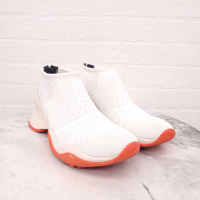 FENDI WHITE LOGO ANKLE SNEAKERS - SIZE 40