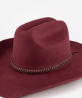 Maroon cowboy hat with a braided band on a white background #color_merlot