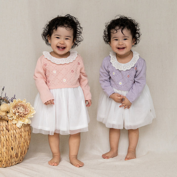 Floral Embroidered Knit Baby Tutu Dress (Organic Cotton)