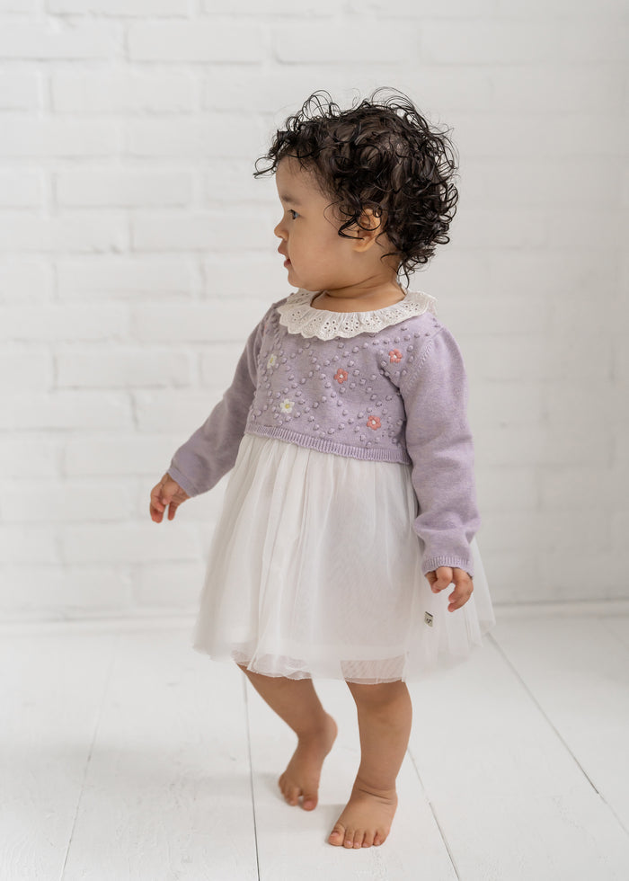Floral Embroidered Knit Baby Tutu Dress (Organic Cotton)