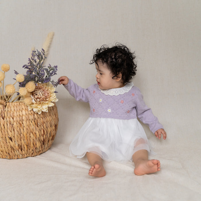 Floral Embroidered Knit Baby Tutu Dress (Organic Cotton)