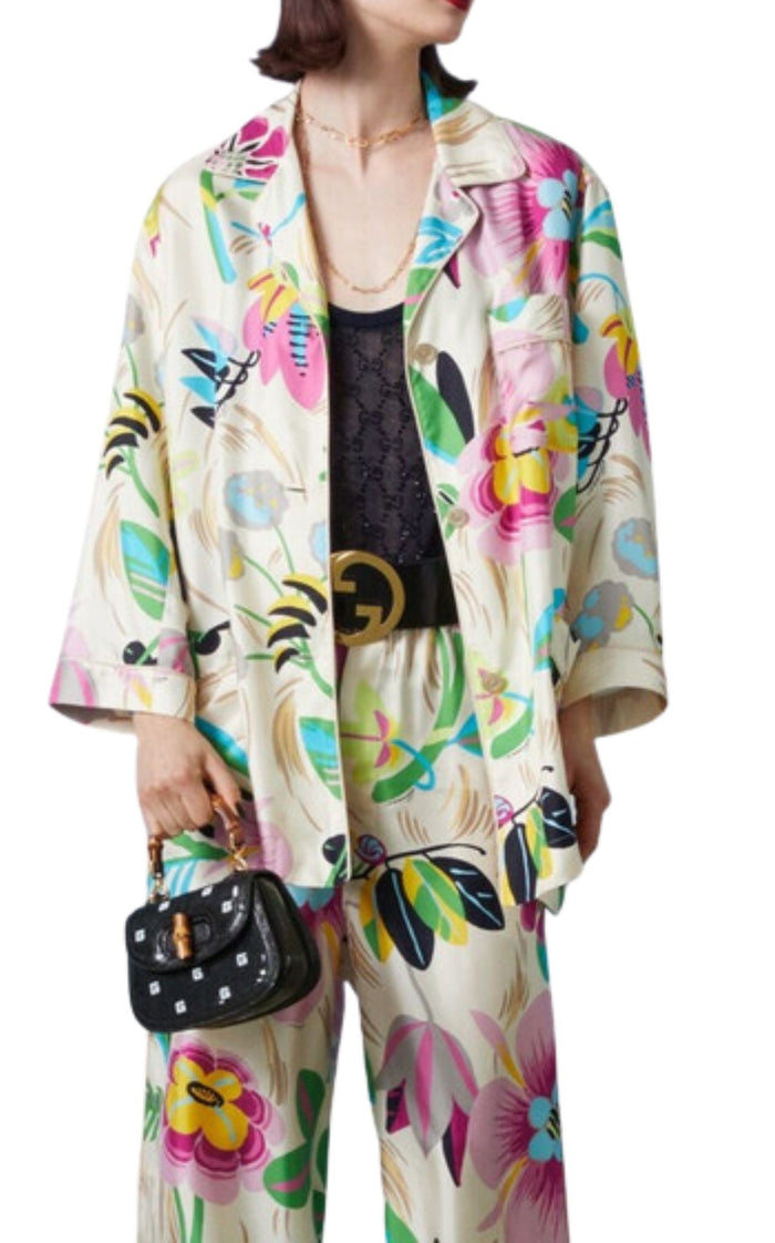 Gucci Floral Print Silk Oversized Shirt