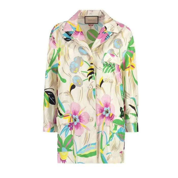 Floral Print Silk Oversized Shirt