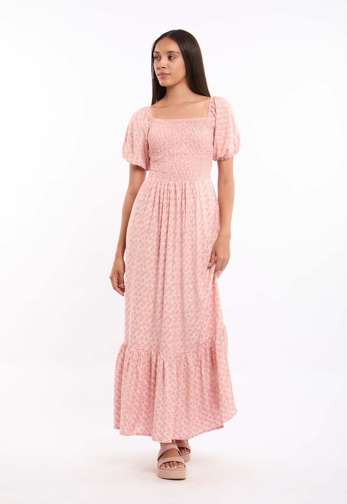 Floral Short Sleeves Feminine Dress with Back Bow