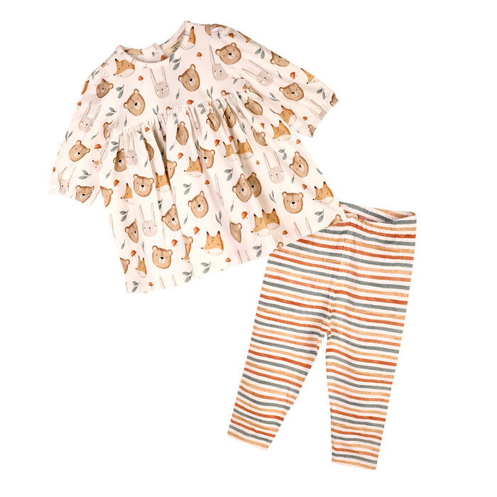 Forest Animals Fox Bear Baby Dress & Legging Set (Organic Jersey)