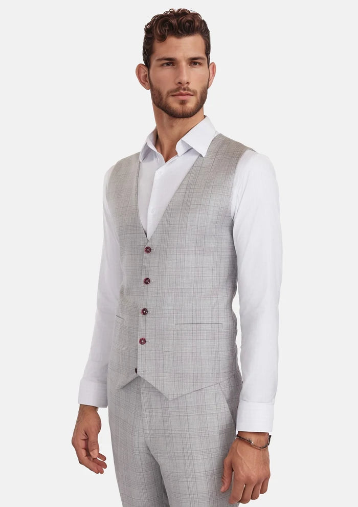 French Gray Checked Vest