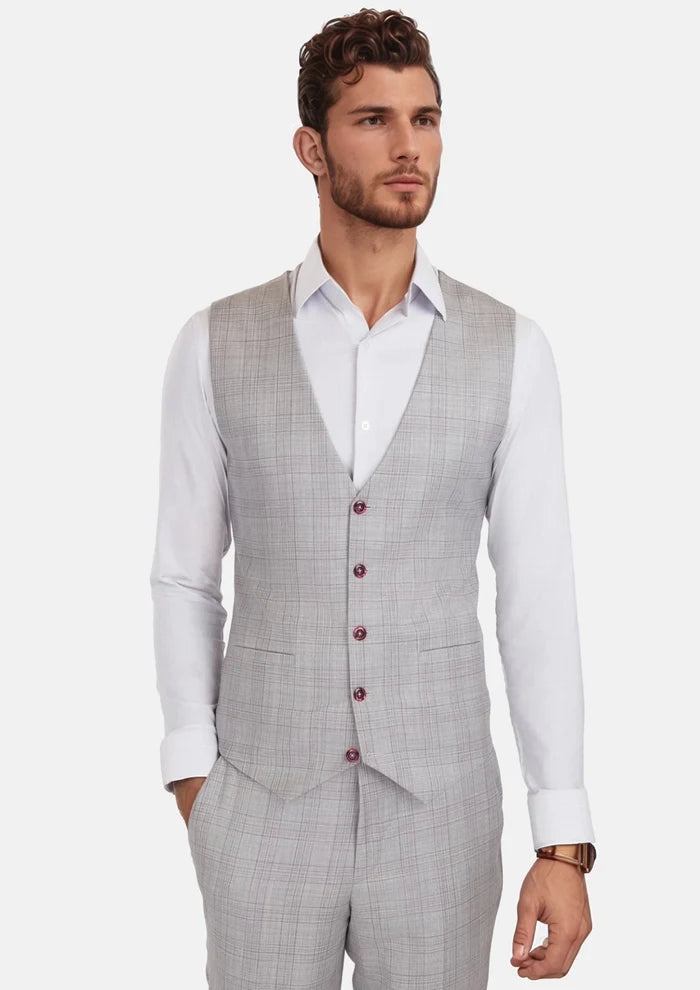 French Gray Checked Vest - SARTORO