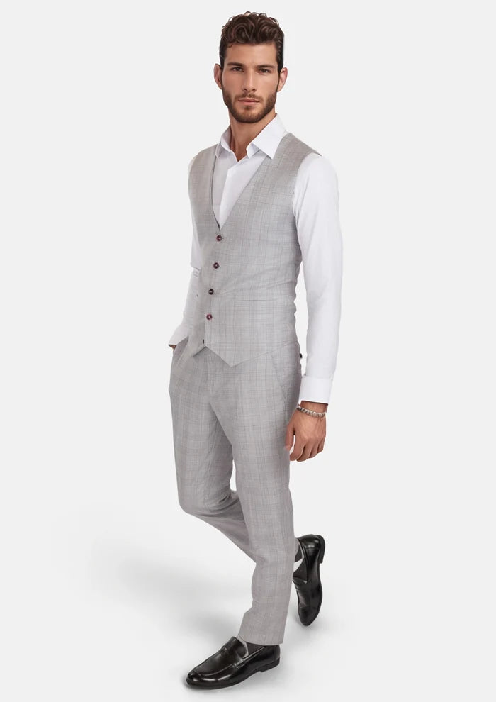 French Gray Checked Vest