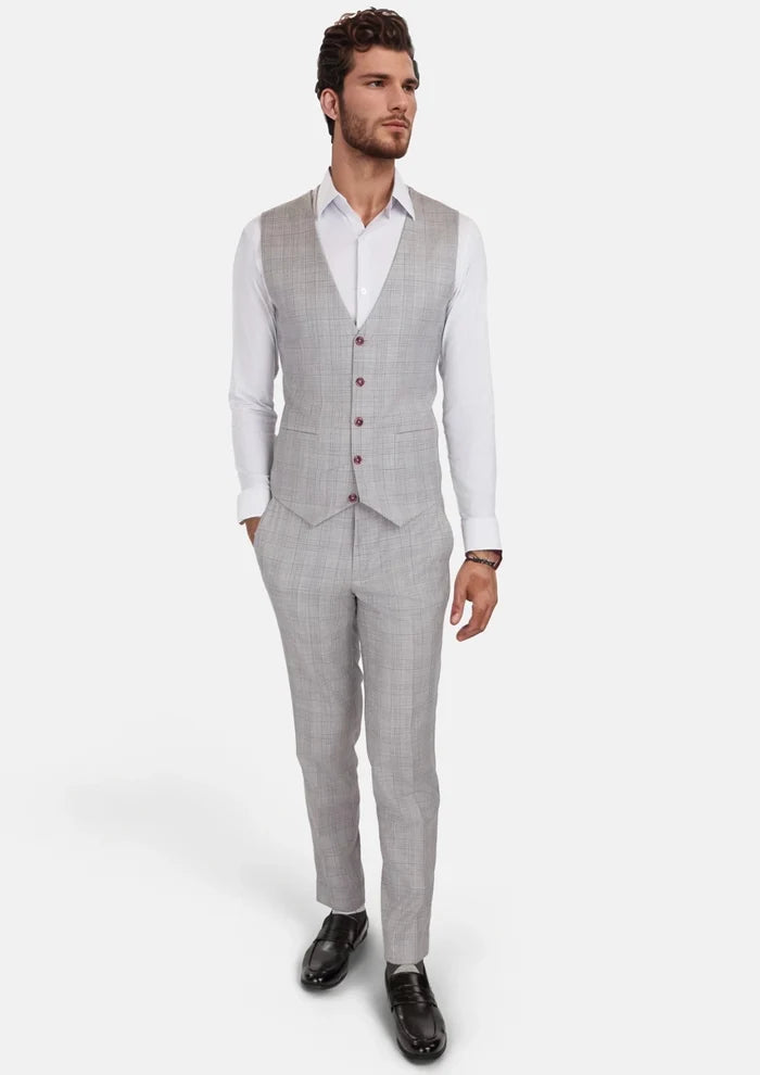 French Gray Checked Vest - SARTORO