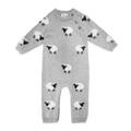 Viverano Organics baby jumpsuit in gray with sheep pattern made from soft organic cotton wear