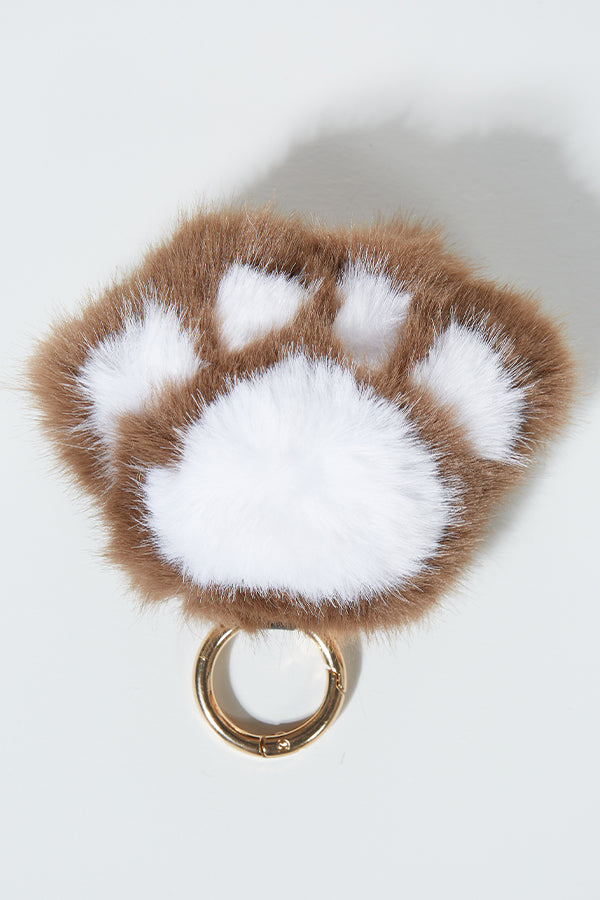 Fuzzy Paw Keychain in Brown