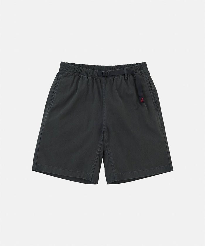 Smokey grey Gramicci G-Short with a belt against a light-tone background.