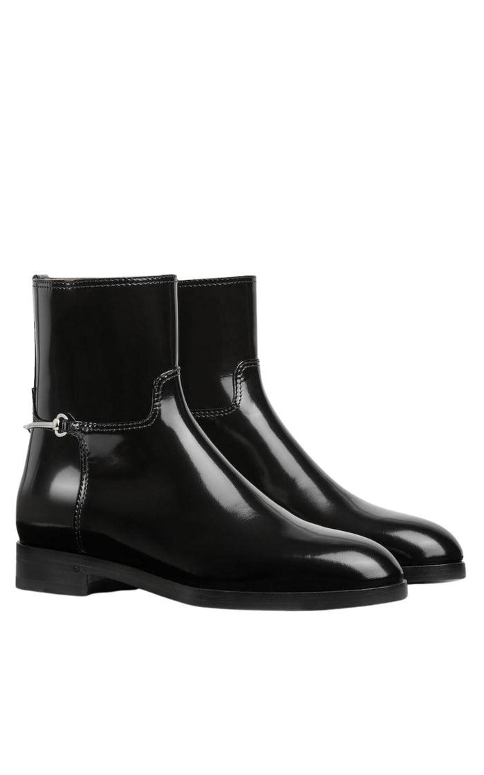GG Black Leather Slim Horsebit Boots