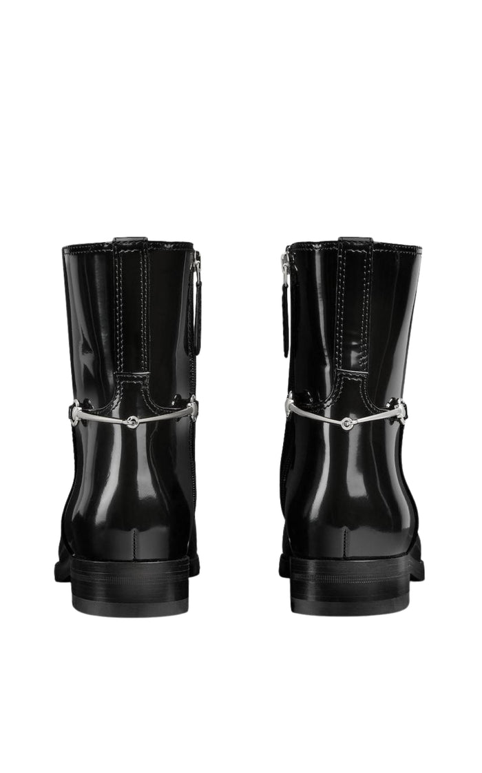 GG Black Leather Slim Horsebit Boots