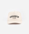 Beige cap with 'GIGIPIP est. 1989' text on a white background #color_cream