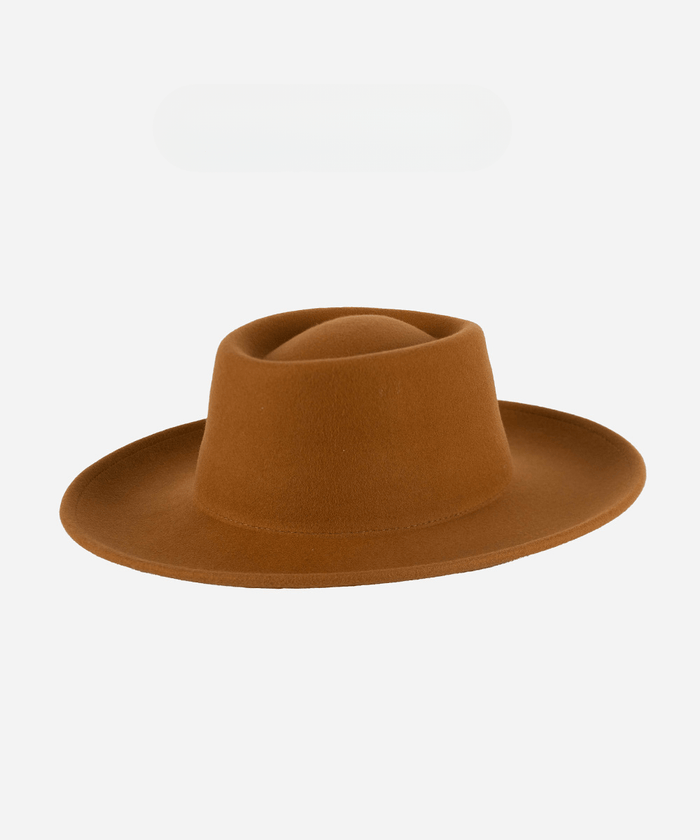 A cinnamon colored fedora hat on a white background #color_cinnamon