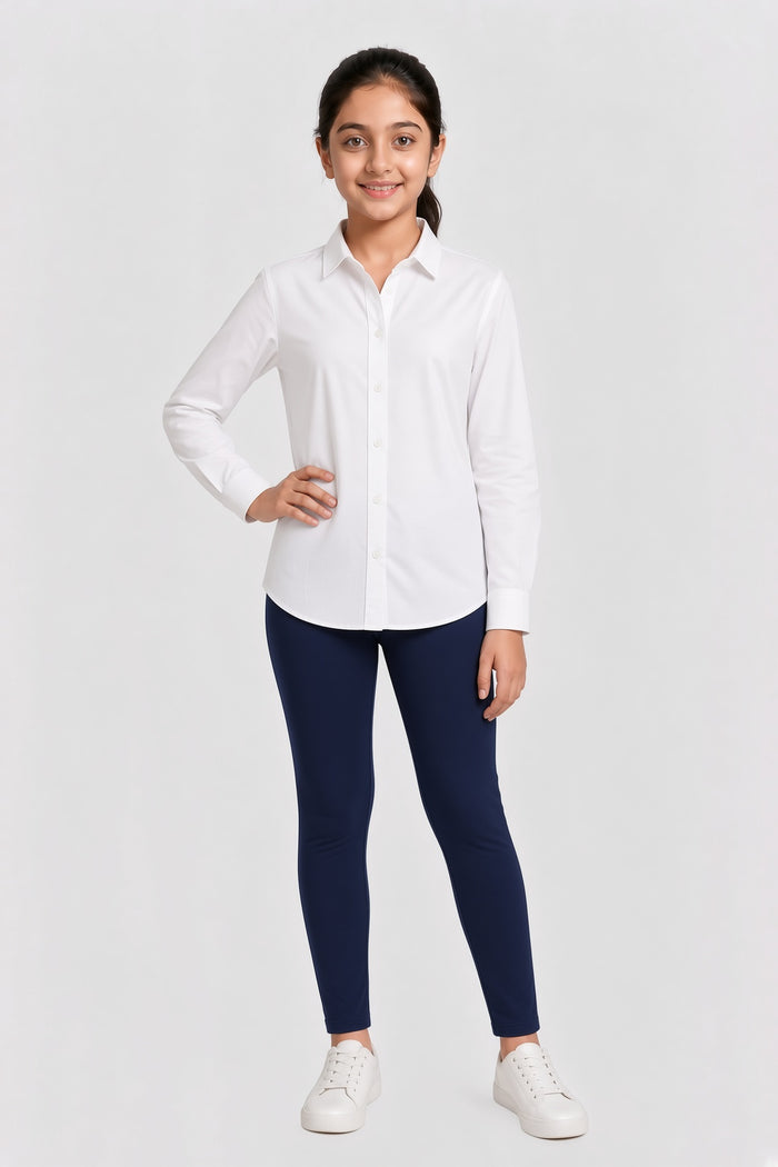 Girls Classic Navy Blue Rib 1×1 Leggings - Hinz Clothing