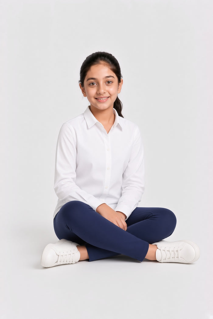 Girls Classic Navy Blue Rib 1×1 Leggings - Hinz Clothing