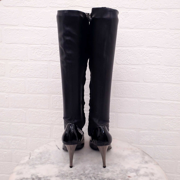 GIUSEPPE ZANOTTI LEATHER CALF BOOTS WITH PATENT DETAIL - SIZE 36.5