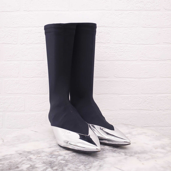 GIVENCHY SILVER PATENT LEATHER SOCK BOOTS - SIZE 37