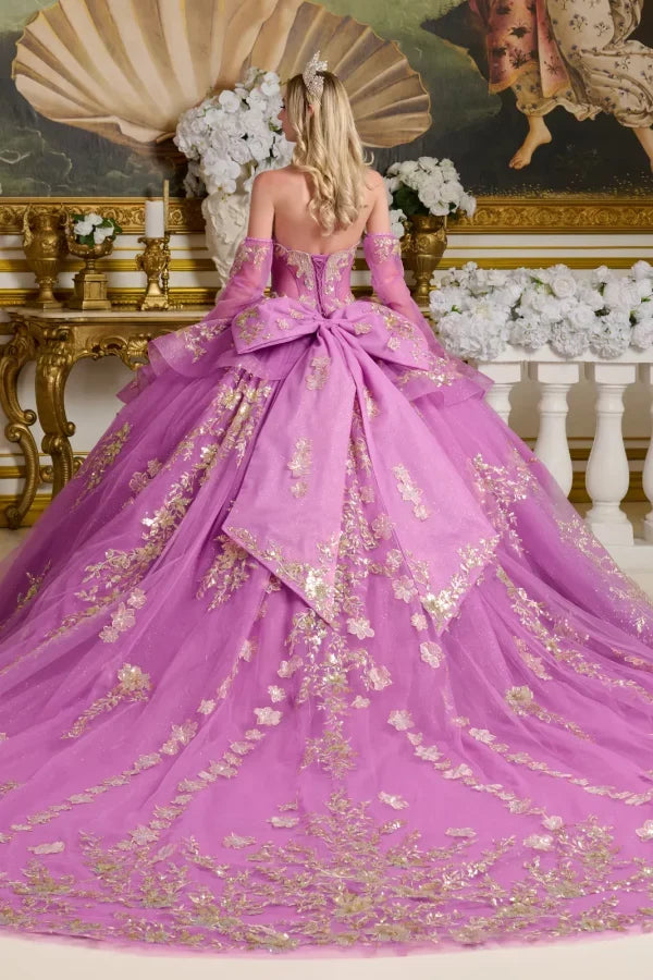 Glitter V-Neckline Tulle Quinceanera Dress by Elizabeth K - GL3647
