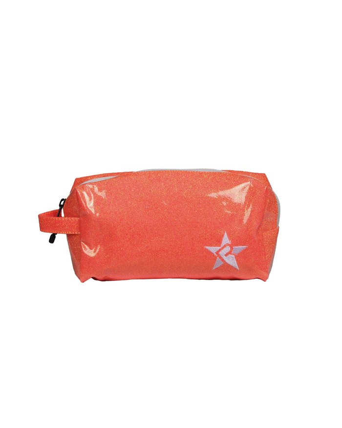 Glossy Neon Orange Rebel Makeup Bag with White Zipper