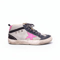 GOLDEN GOOSE MID STAR WITH GREY LEOPARD LACES AND PINK STARS - SIZE 36
