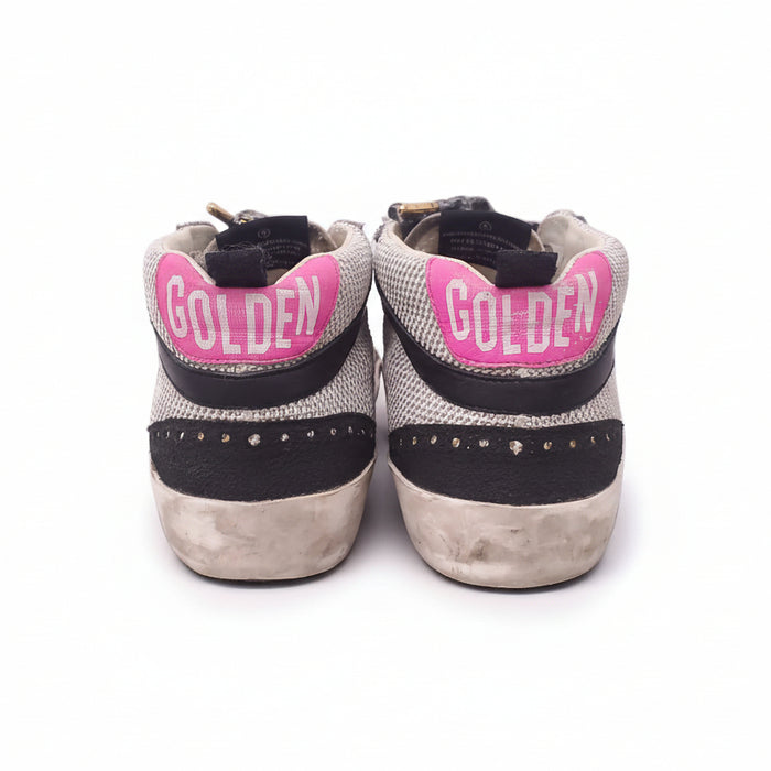 GOLDEN GOOSE MID STAR WITH GREY LEOPARD LACES AND PINK STARS - SIZE 36