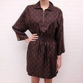 GUCCI 2021 BROWN SILK MONOGRAM DRESS - SIZE M