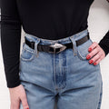 GUCCI BLACK PATENT BELT WITH SILVER LOGO DETAIL - SIZE 80
