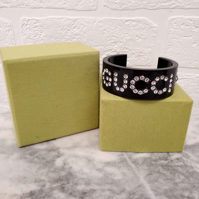GUCCI CRYSTAL LOGO CUFF BRACELET