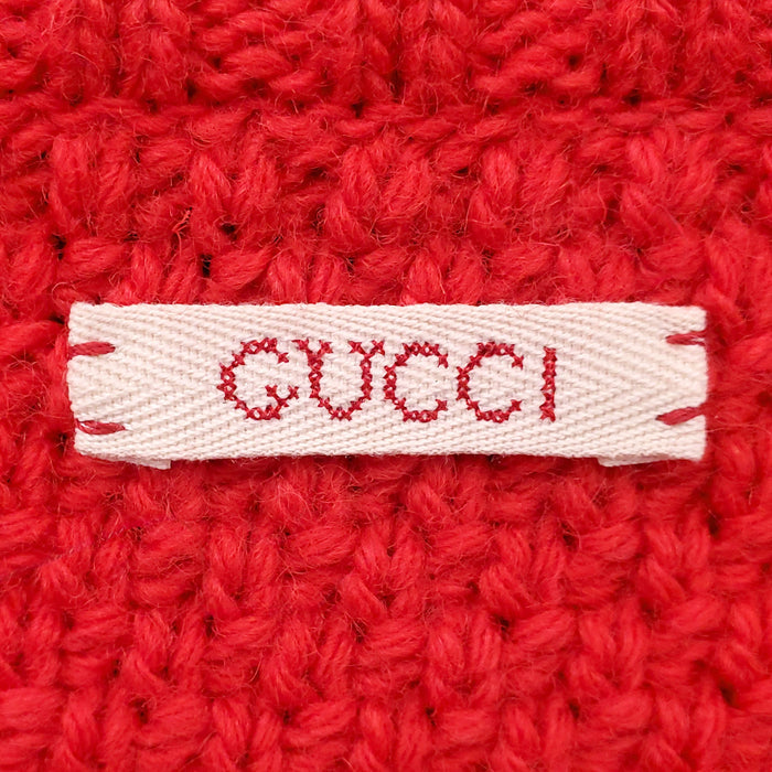 GUCCI OVERSIZED RED CABLEKNIT SWEATER WITH ZIPPER DETAIL AND LOGO - SIZE XS