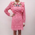 GUCCI PINK LACE DRESS WITH FLORAL AND PEARL DETAILS - SIZE 46