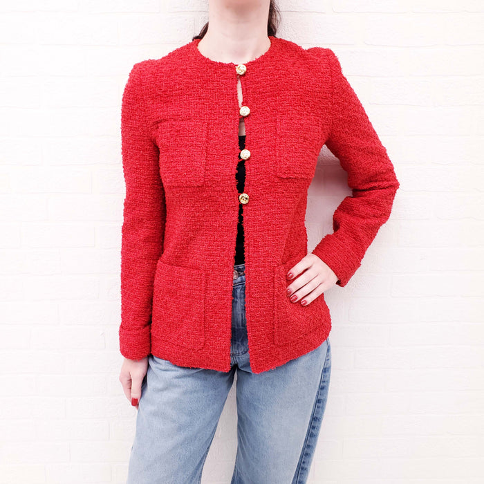 GUCCI RED TWEED JACKET WITH GOLD BUTTONS - SIZE 40