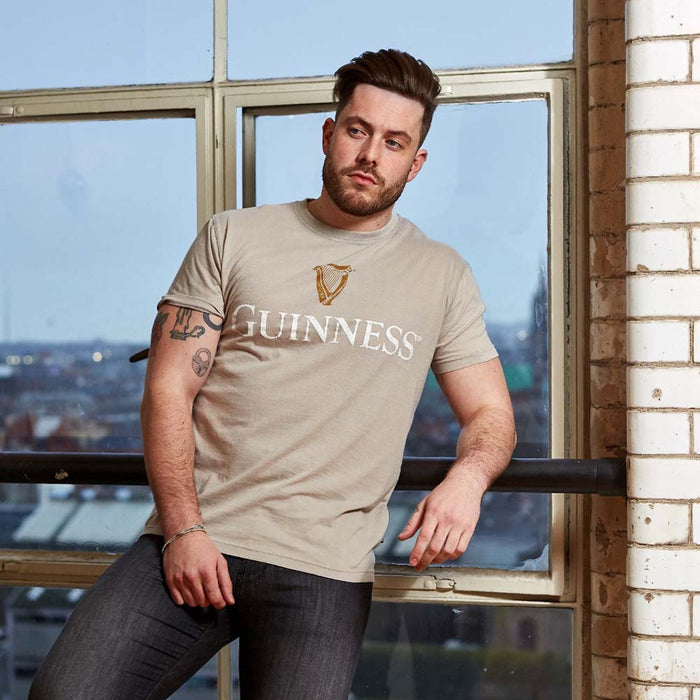 Guinness Harp Trademark Label Beige Shirt