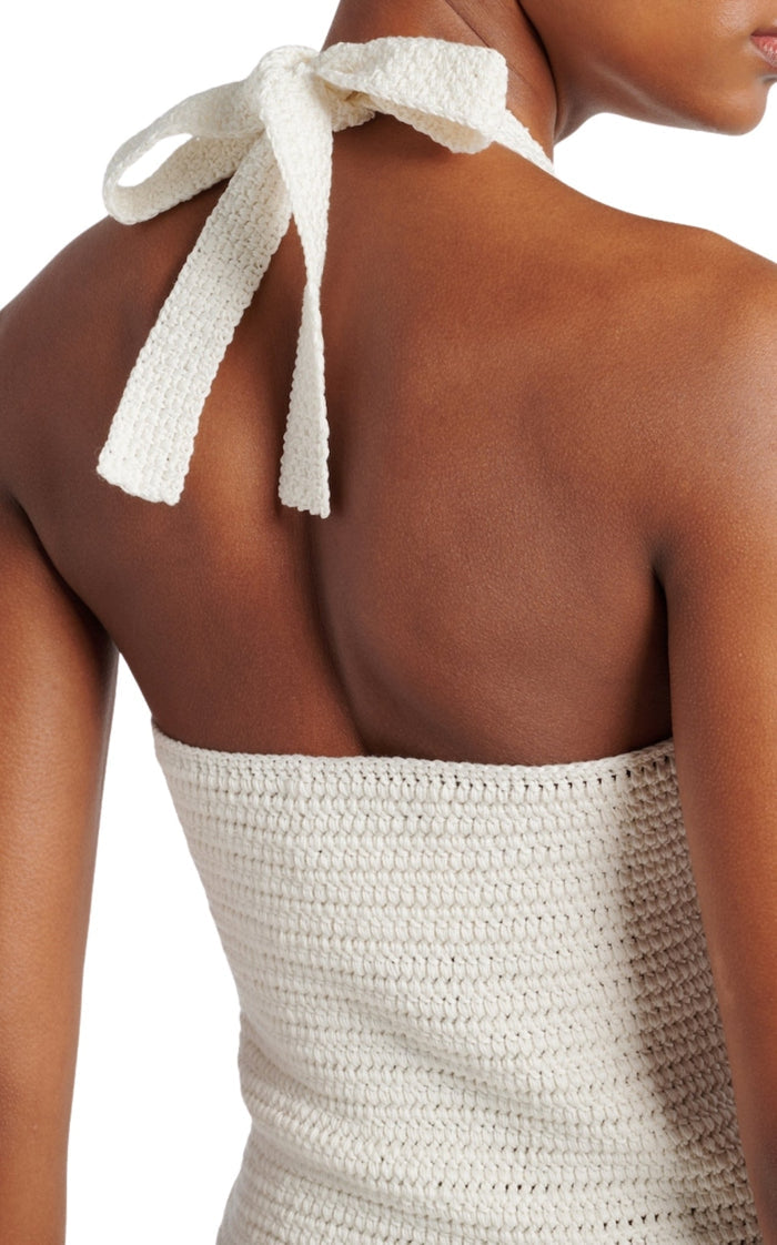 Oscar de la Renta halter orchid crochet knit cotton dress