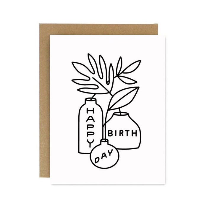 Happy Birthday Leaves and Vases Card