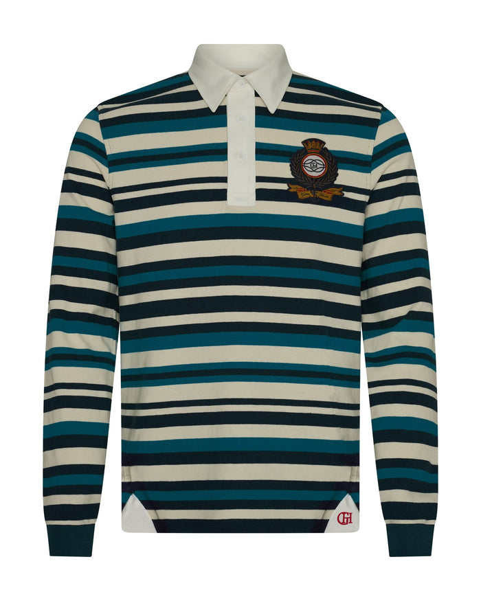 Hayes Cotton Rugby Stripe Polo Shirt Navy