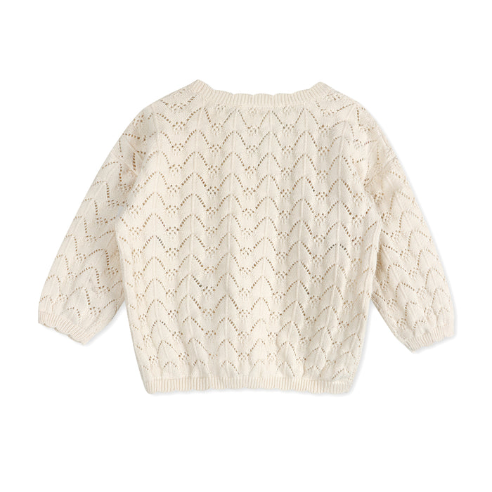 Hazel Floral Textured Baby Knit Cardigan Back (Organic Cotton)