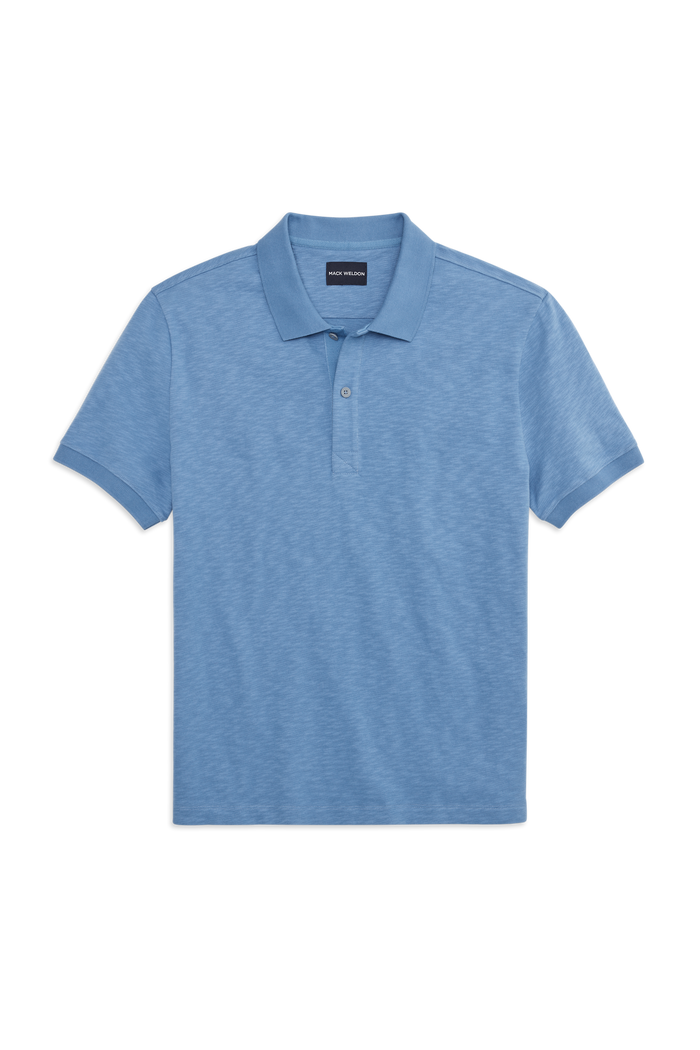 Front view of Heavyweight Slub Polo in Dean Blue